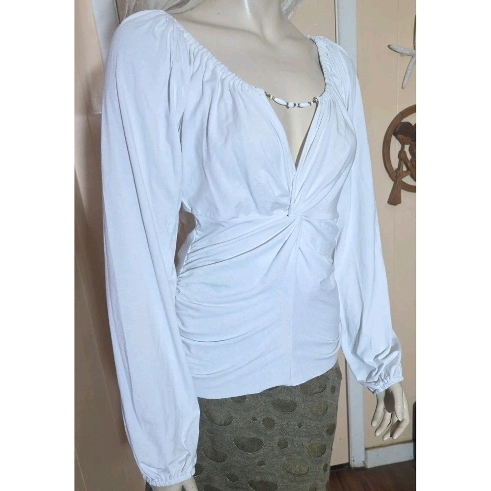 Vintage y2k White fairy coquette grunge whimsy goth babydoll ruched top L Sele - Picture 2 of 9